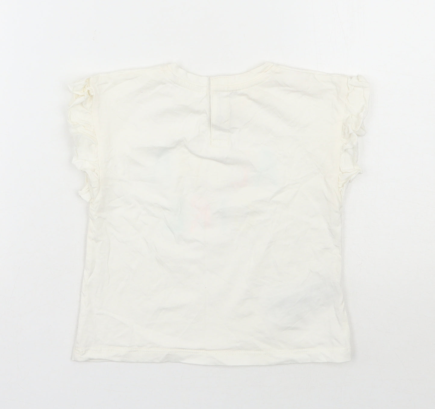 MNG  Girls Ivory  100% Cotton Basic T-Shirt Size 12-18 Months Round Neck Snap