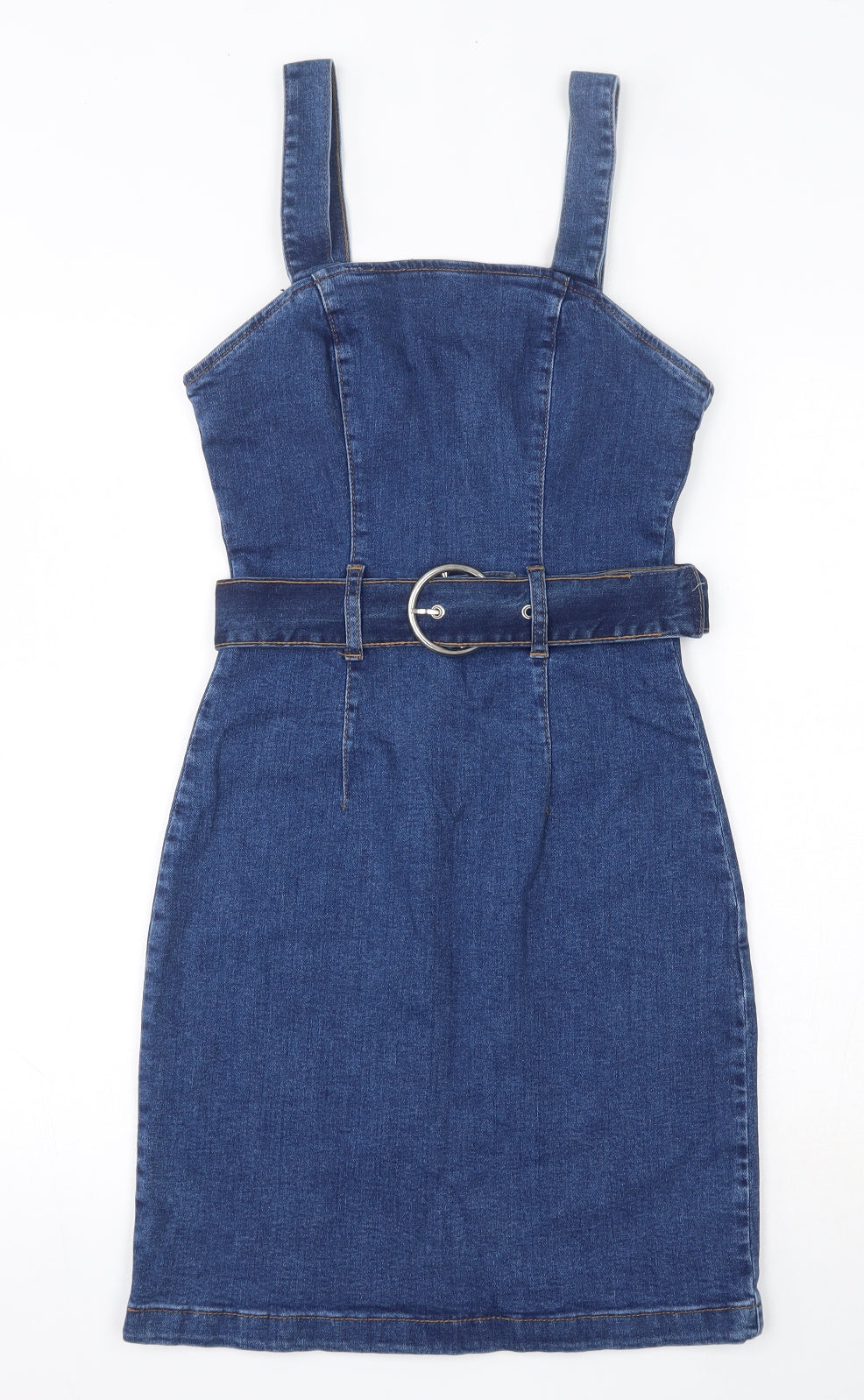 Primark Womens Blue  Cotton Skater Dress  Size 8  Square Neck Button