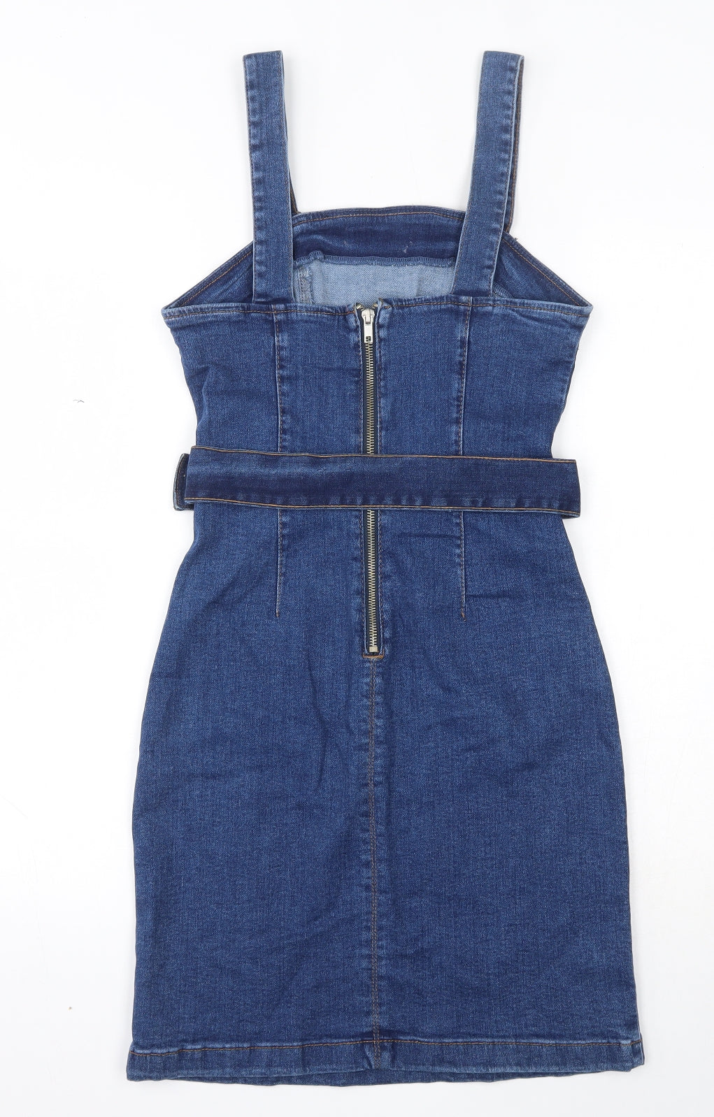Primark Womens Blue  Cotton Skater Dress  Size 8  Square Neck Button