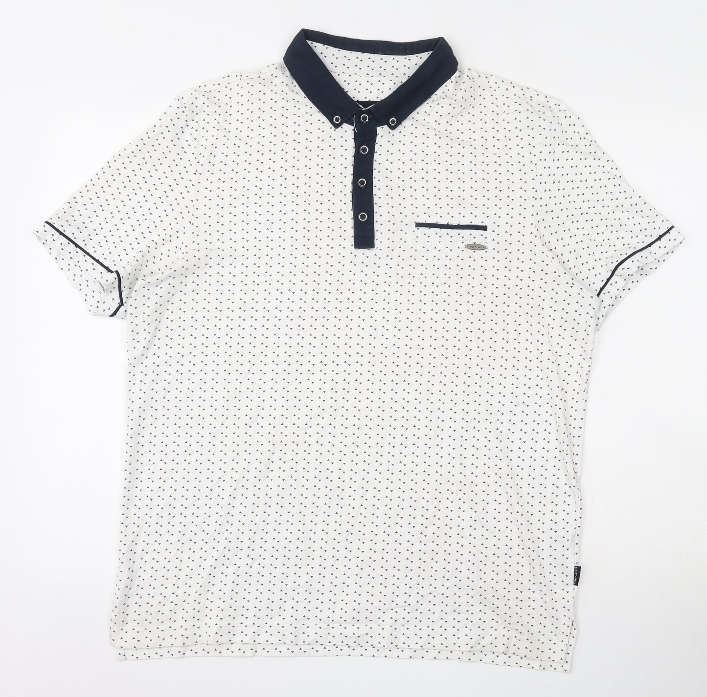 Bewley Ritch  Mens White Geometric 100% Cotton  Polo Size XL Collared Button