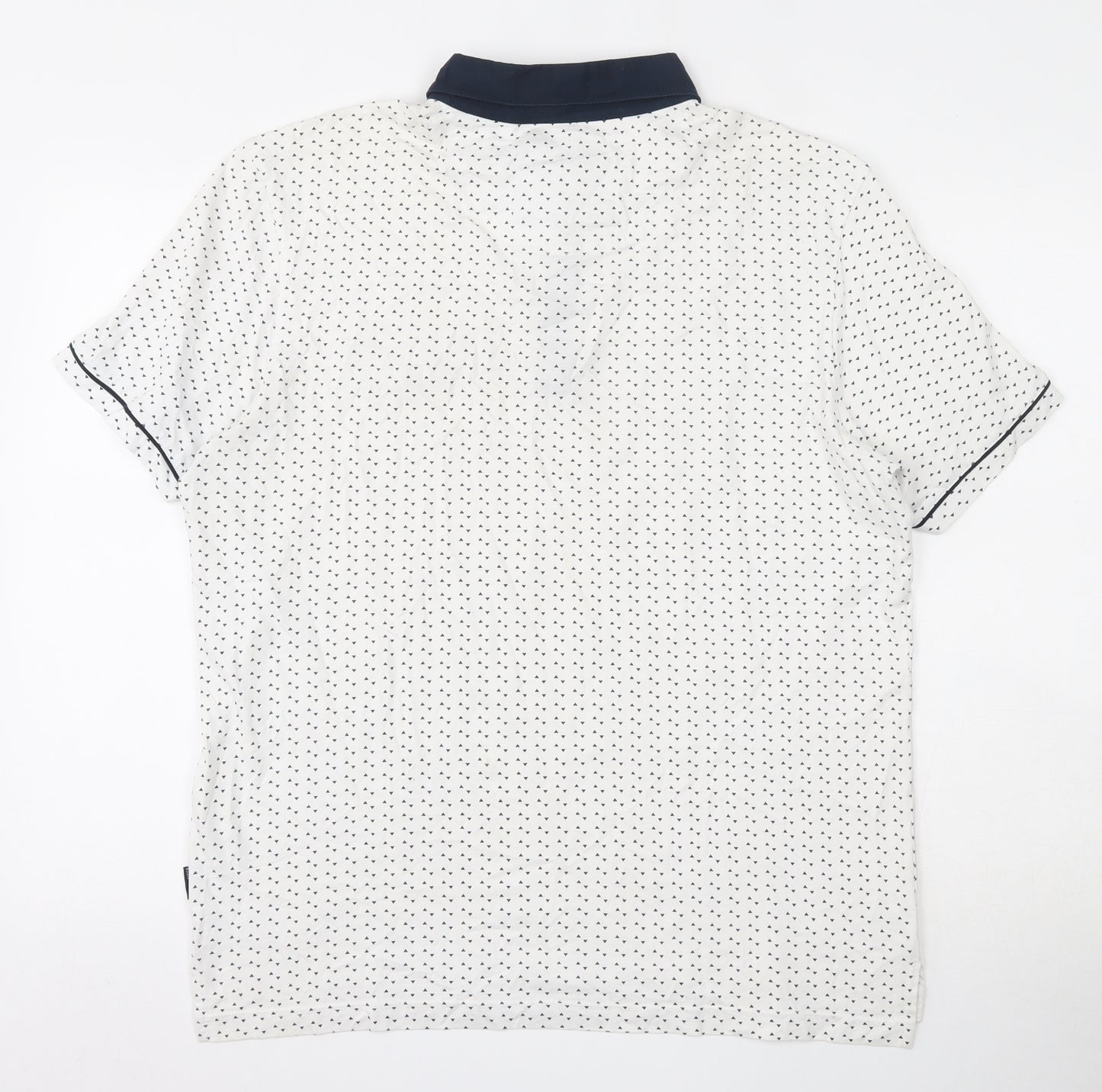 Bewley Ritch  Mens White Geometric 100% Cotton  Polo Size XL Collared Button