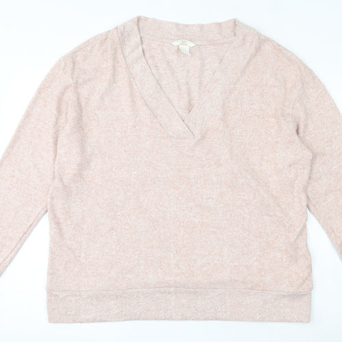 H&M Womens Pink V-Neck  Viscose Pullover Jumper Size M