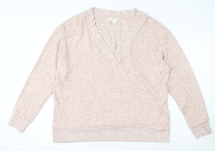 H&M Womens Pink V-Neck  Viscose Pullover Jumper Size M