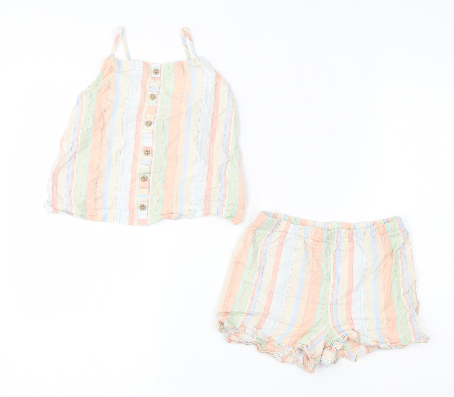 George Girls Multicoloured Striped Cotton Cami Pyjama Set Size 5-6 Years