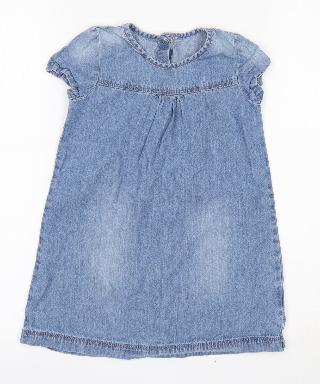 Matalan Girls Blue  100% Cashmere Skater Dress  Size 3-4 Years  Round Neck Button