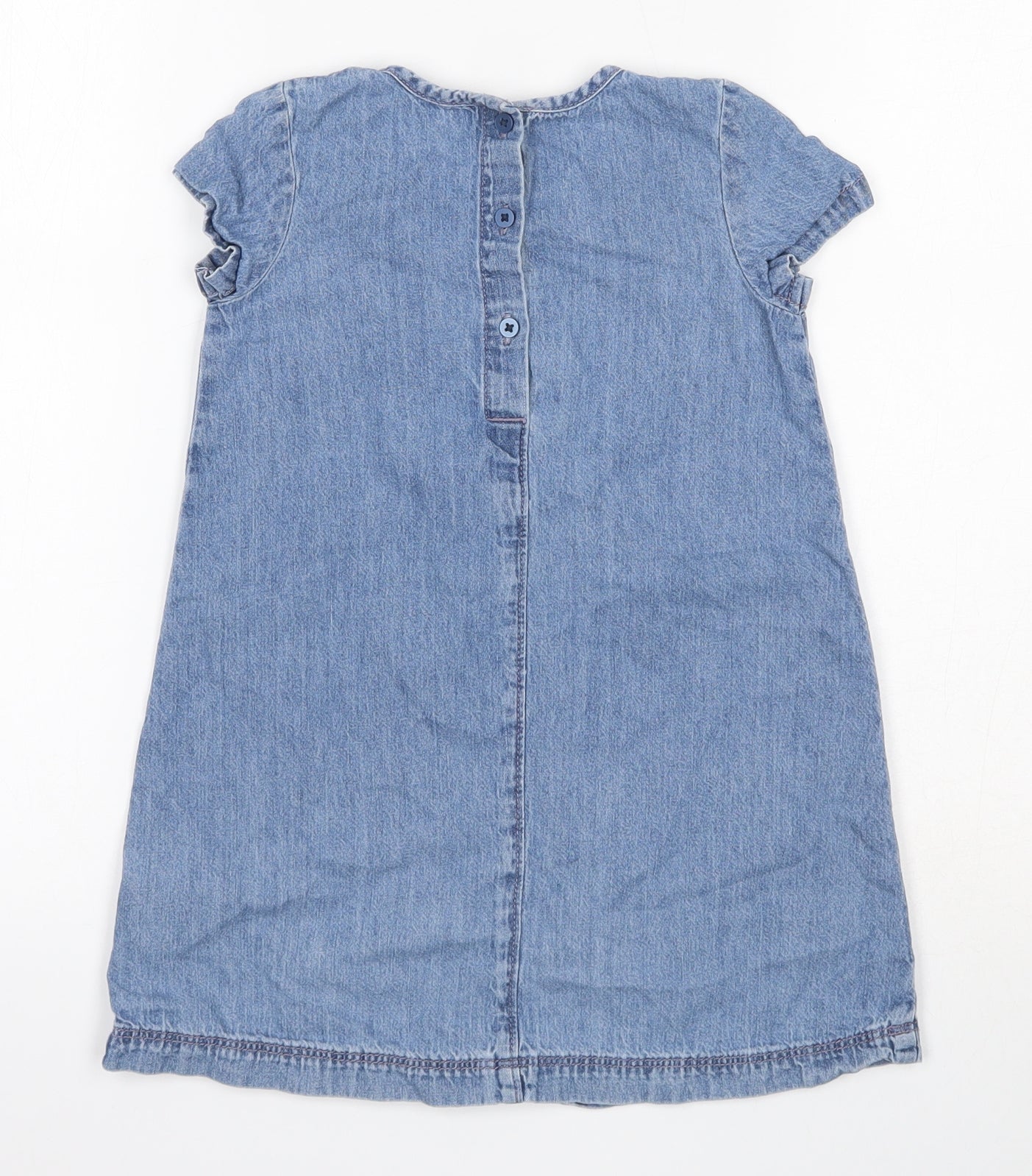 Matalan Girls Blue  100% Cashmere Skater Dress  Size 3-4 Years  Round Neck Button