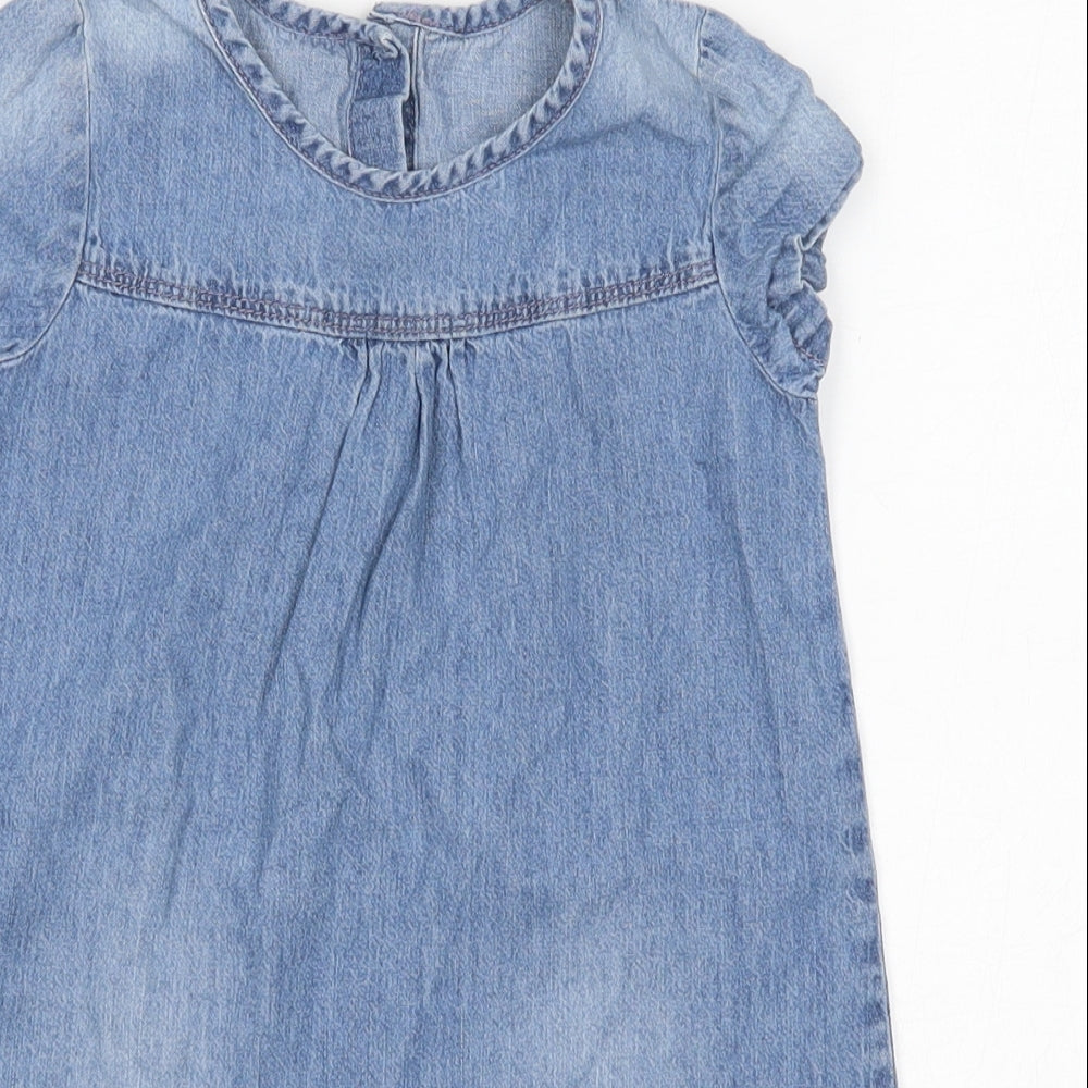 Matalan Girls Blue  100% Cashmere Skater Dress  Size 3-4 Years  Round Neck Button