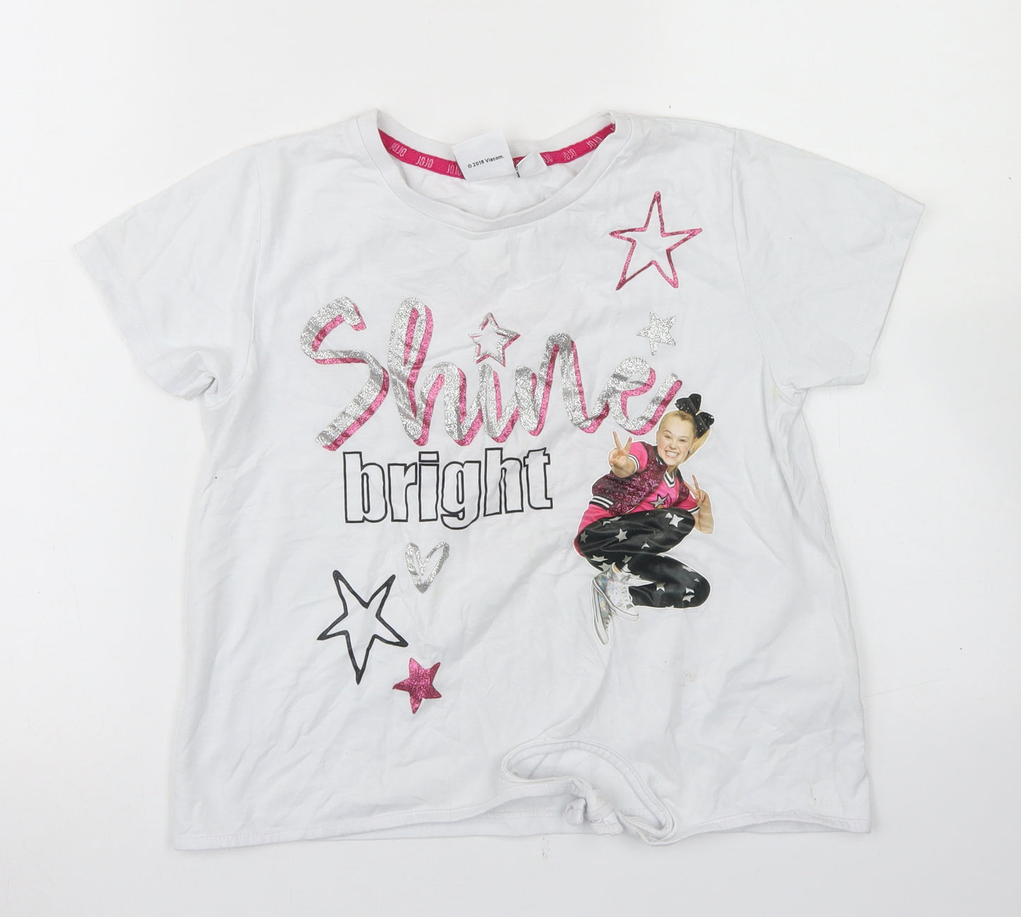 Primark Girls White  Cotton Cropped T-Shirt Size 10-11 Years Crew Neck  - Jojo Siwa, Tie Front