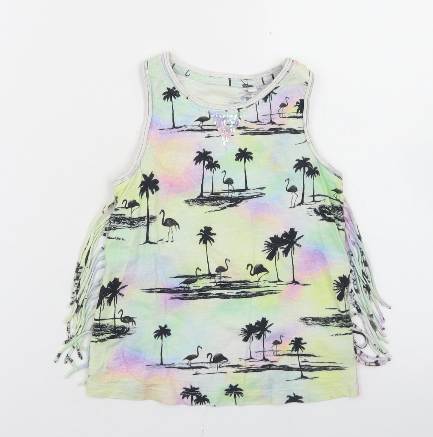 NEXT Girls Multicoloured  Cotton Basic Tank Size 5 Years Round Neck  - Palm Tree Print