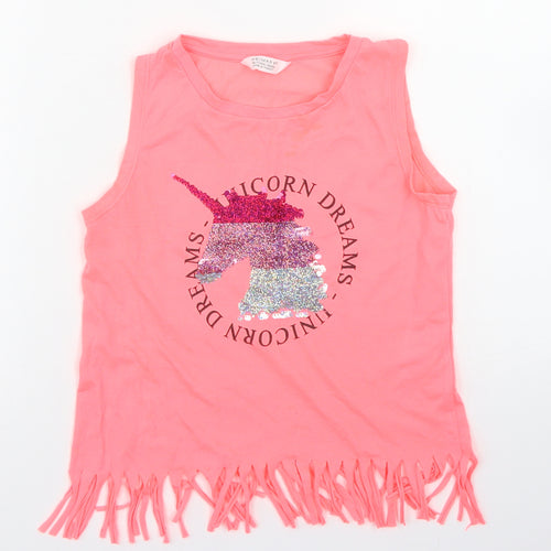 Primark Girls Orange  Polyester Cropped Tank Size 10-11 Years Round Neck  - Unicorn