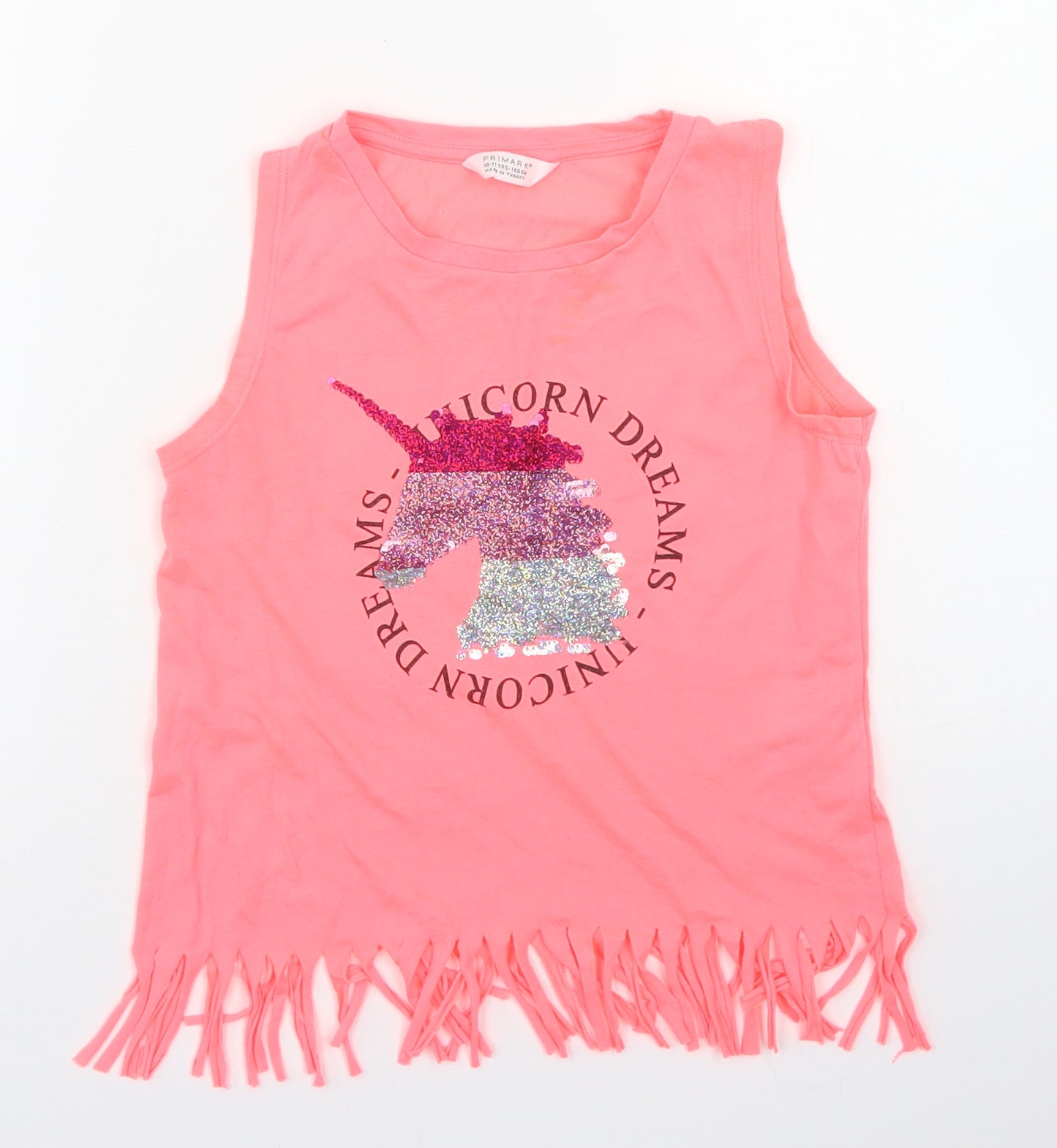 Primark Girls Orange  Polyester Cropped Tank Size 10-11 Years Round Neck  - Unicorn