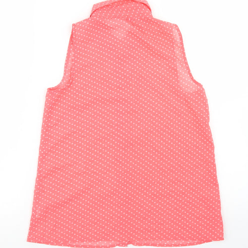 Young Dimension Girls Pink Polka Dot Polyester Basic Button-Up Size 12-13 Years Collared Button