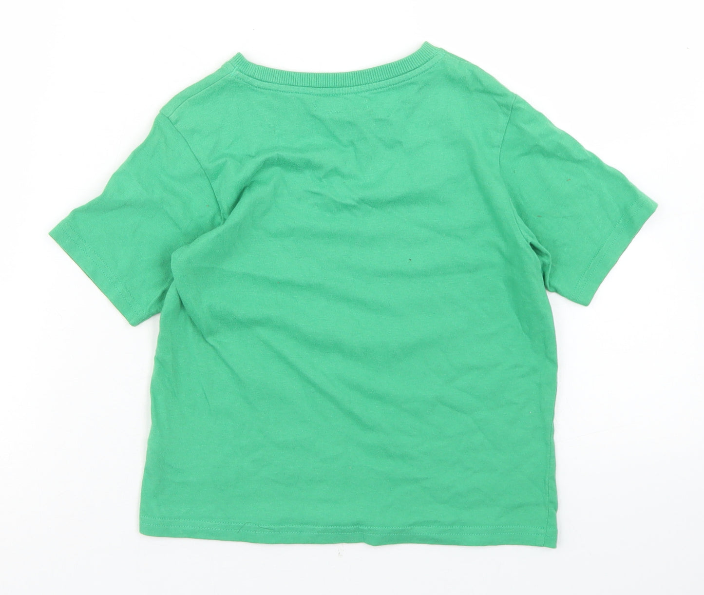 Marks and Spencer Boys Green  Cotton Basic T-Shirt Size 5-6 Years Crew Neck  - S is for Snake