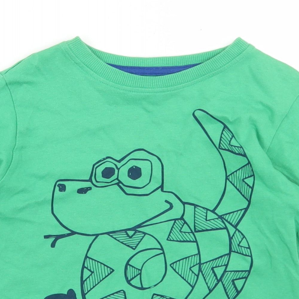 Marks and Spencer Boys Green  Cotton Basic T-Shirt Size 5-6 Years Crew Neck  - S is for Snake