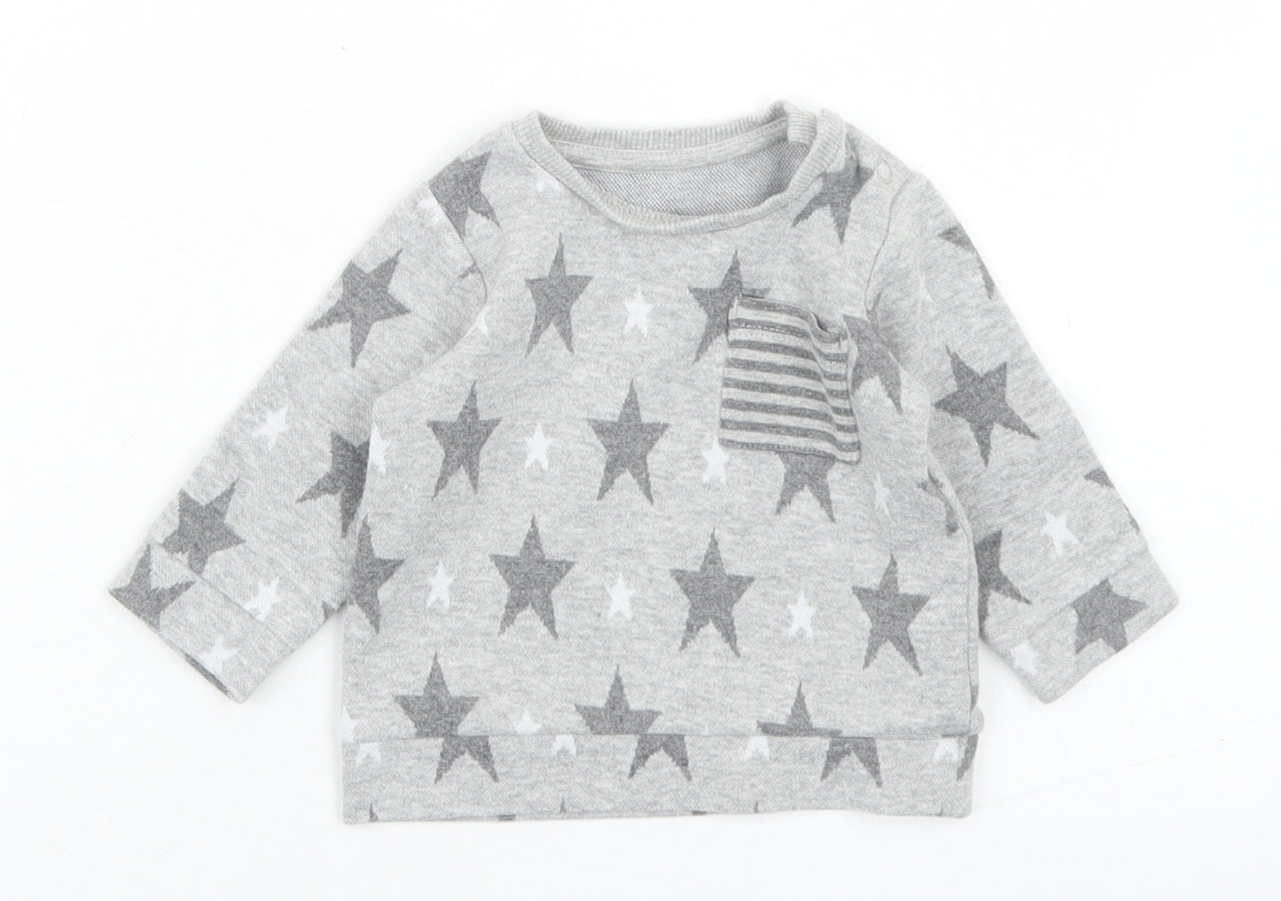 George Boys Grey Geometric Cotton Pullover Jumper Size 0-3 Months  Snap - Star Print