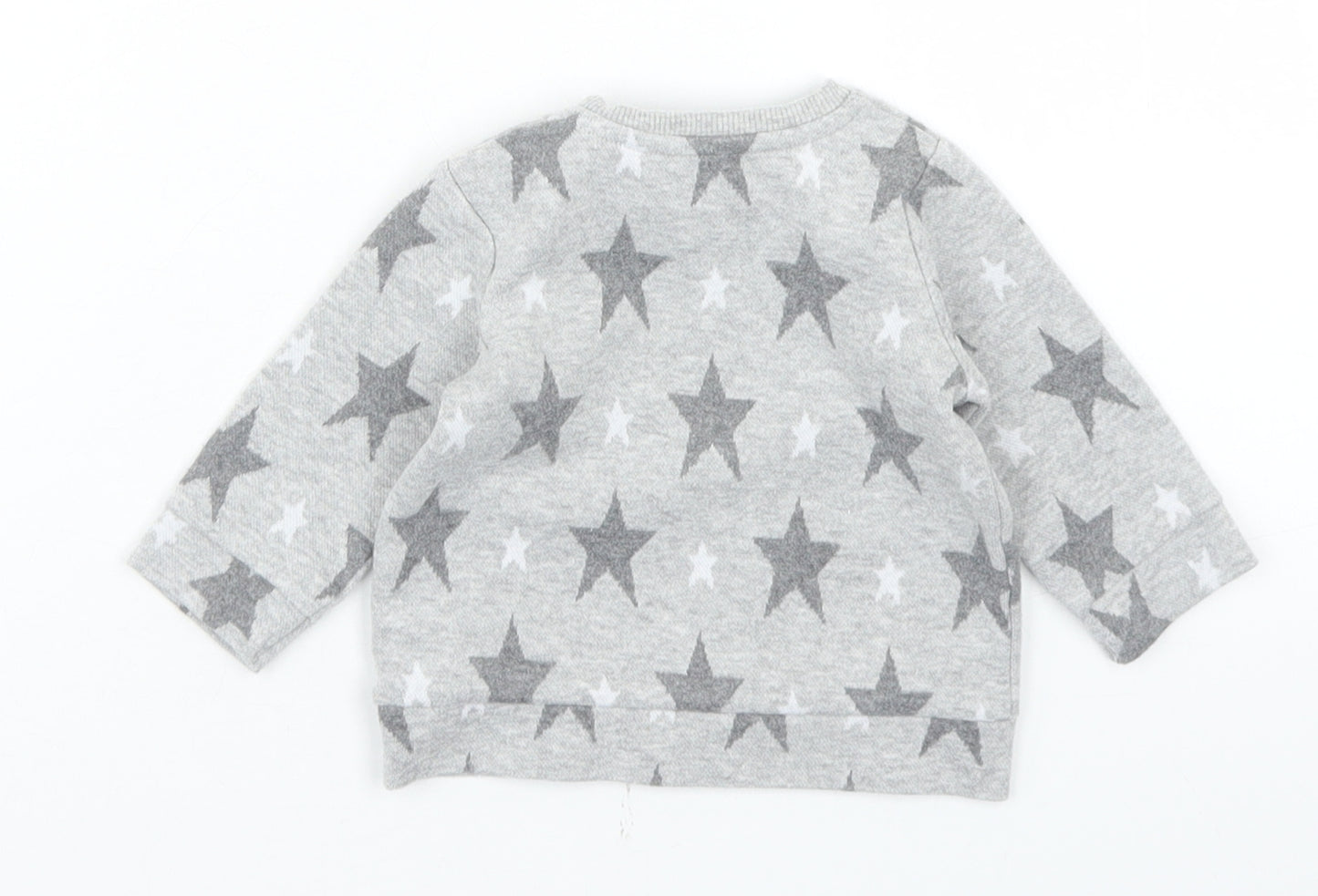 George Boys Grey Geometric Cotton Pullover Jumper Size 0-3 Months  Snap - Star Print