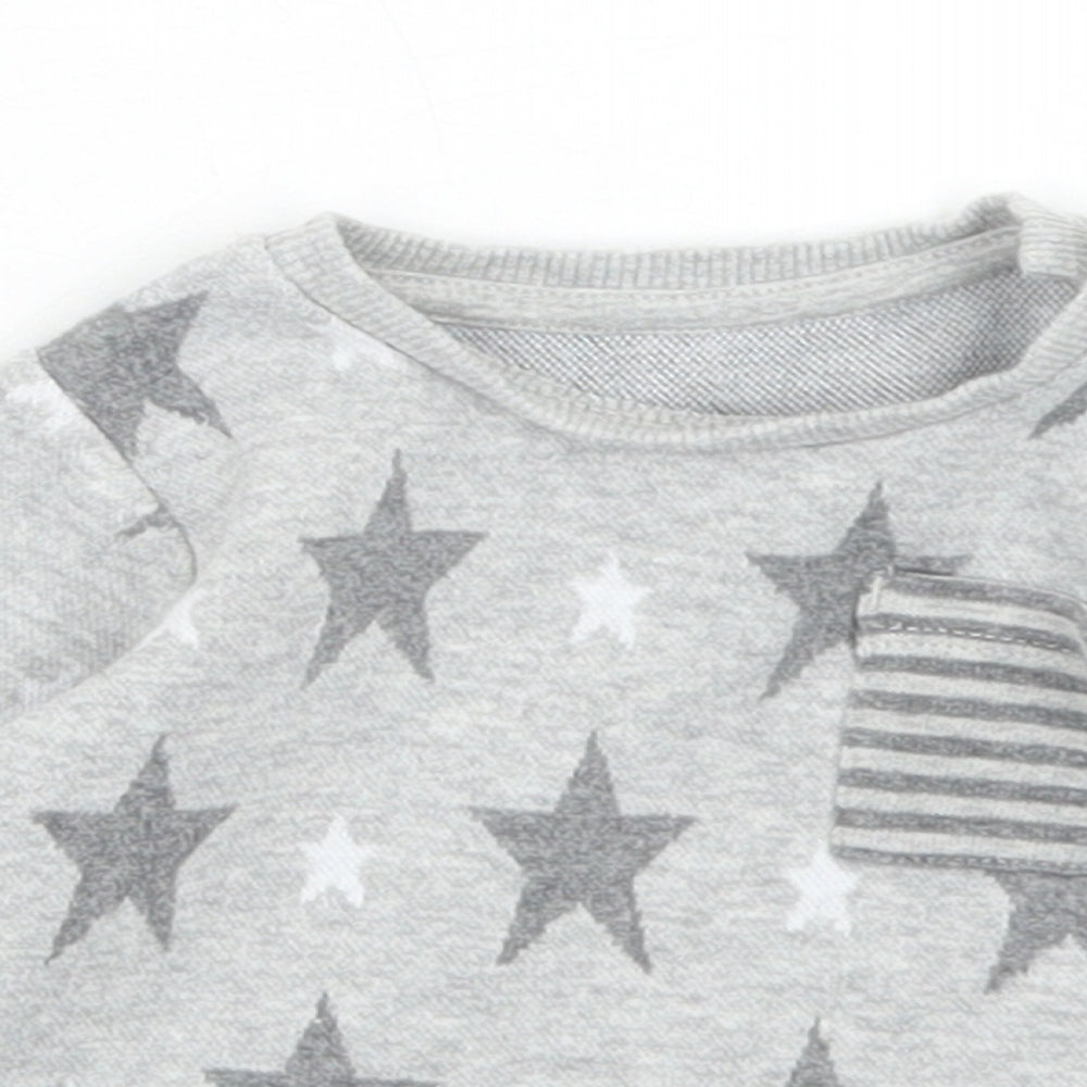 George Boys Grey Geometric Cotton Pullover Jumper Size 0-3 Months  Snap - Star Print