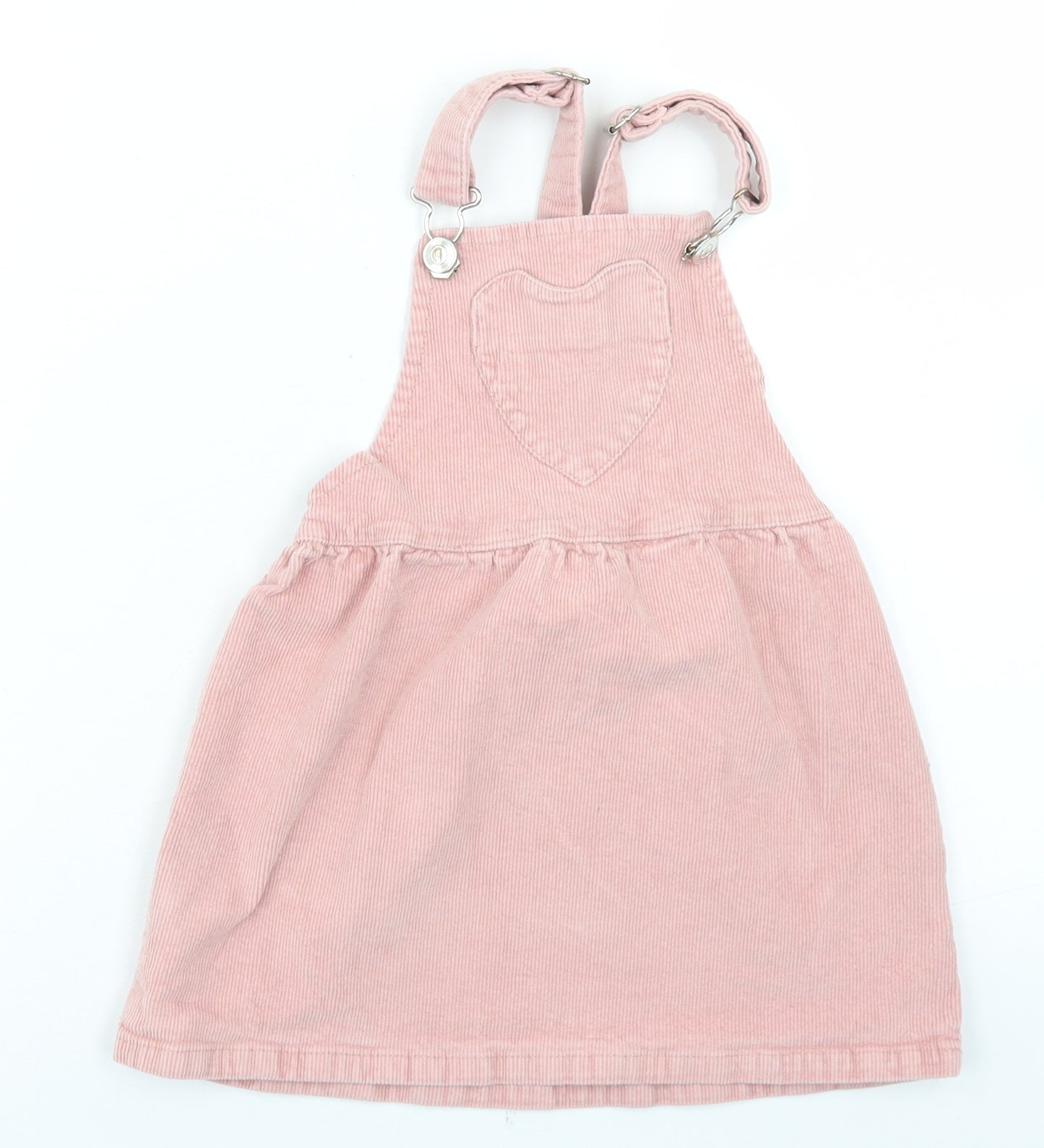 Matalan Girls Pink  Cotton Pinafore/Dungaree Dress  Size 3-4 Years  Square Neck Button