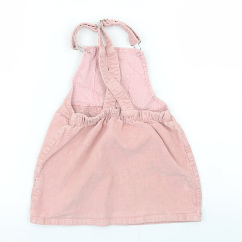 Matalan Girls Pink  Cotton Pinafore/Dungaree Dress  Size 3-4 Years  Square Neck Button
