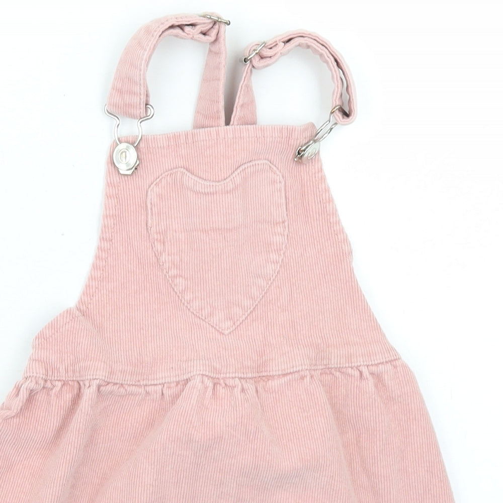Matalan Girls Pink  Cotton Pinafore/Dungaree Dress  Size 3-4 Years  Square Neck Button
