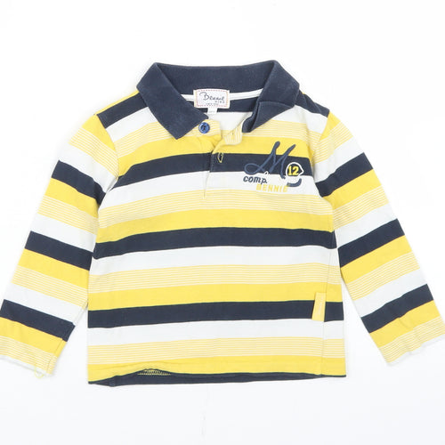 Bennie Kids Boys Yellow Striped Cotton Basic Polo Size 2 Years Collared Button