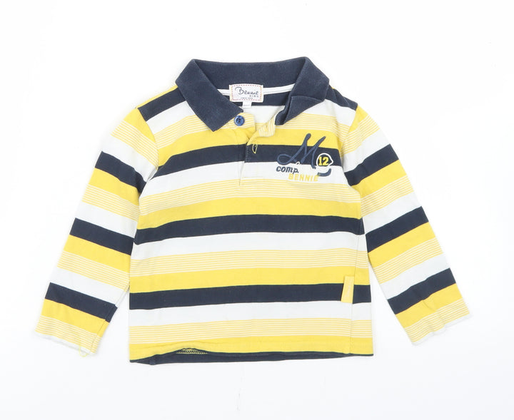 Bennie Kids Boys Yellow Striped Cotton Basic Polo Size 2 Years Collared Button