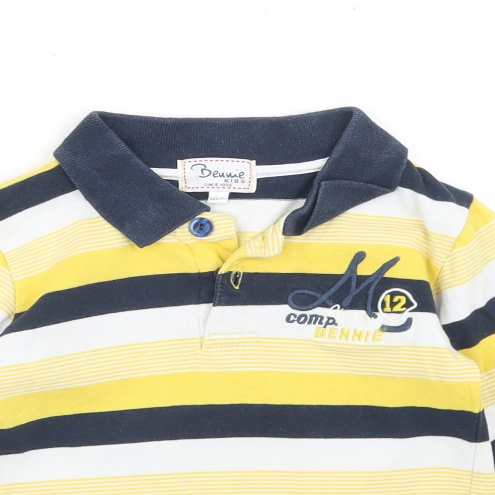 Bennie Kids Boys Yellow Striped Cotton Basic Polo Size 2 Years Collared Button