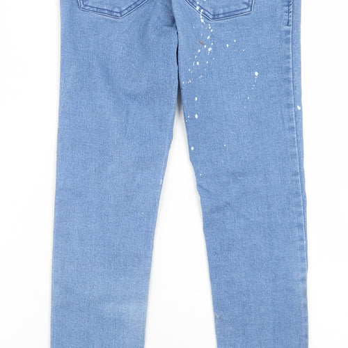Zara Womens Blue Polka Dot Cotton Skinny Jeans Size 8 L25 in Regular Button - Paint Splatter Print