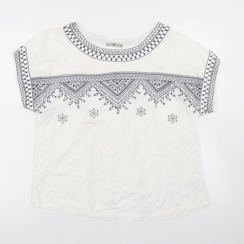 TU Womens White  Cotton Basic T-Shirt Size 12 Round Neck