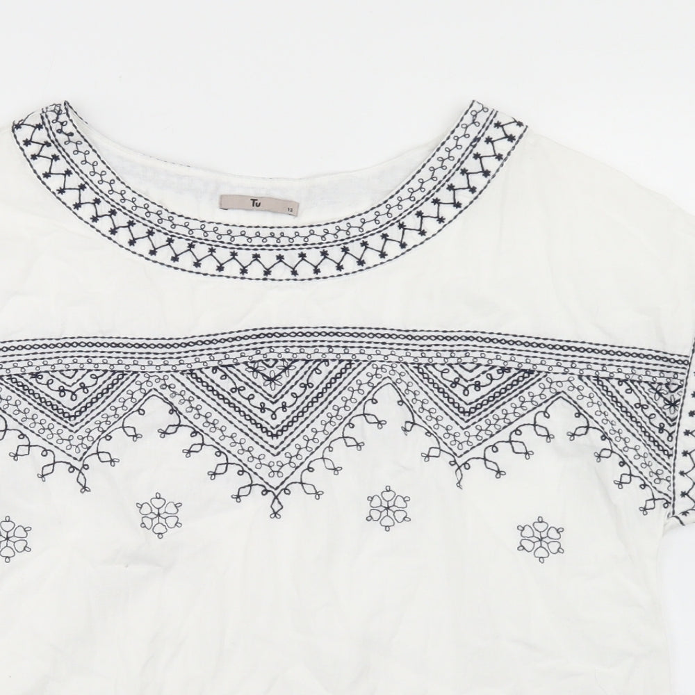 TU Womens White  Cotton Basic T-Shirt Size 12 Round Neck