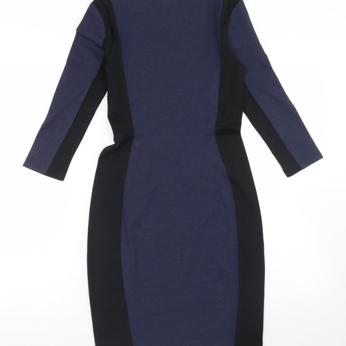H&M Womens Blue Colourblock Viscose Bodycon  Size XS  Round Neck