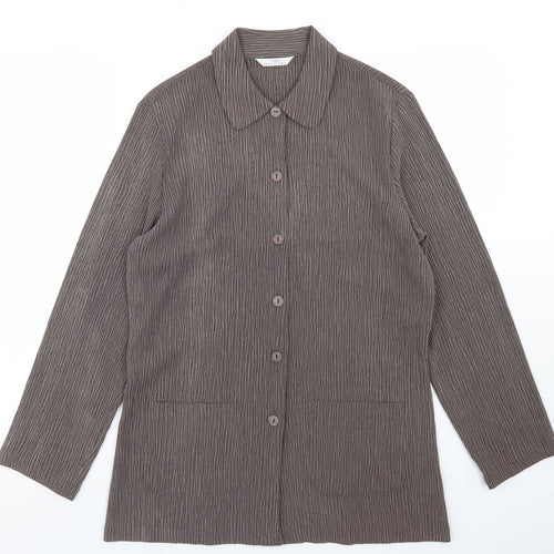 Marks and Spencer Womens Brown  Polyester Basic Button-Up Size 10 Collared