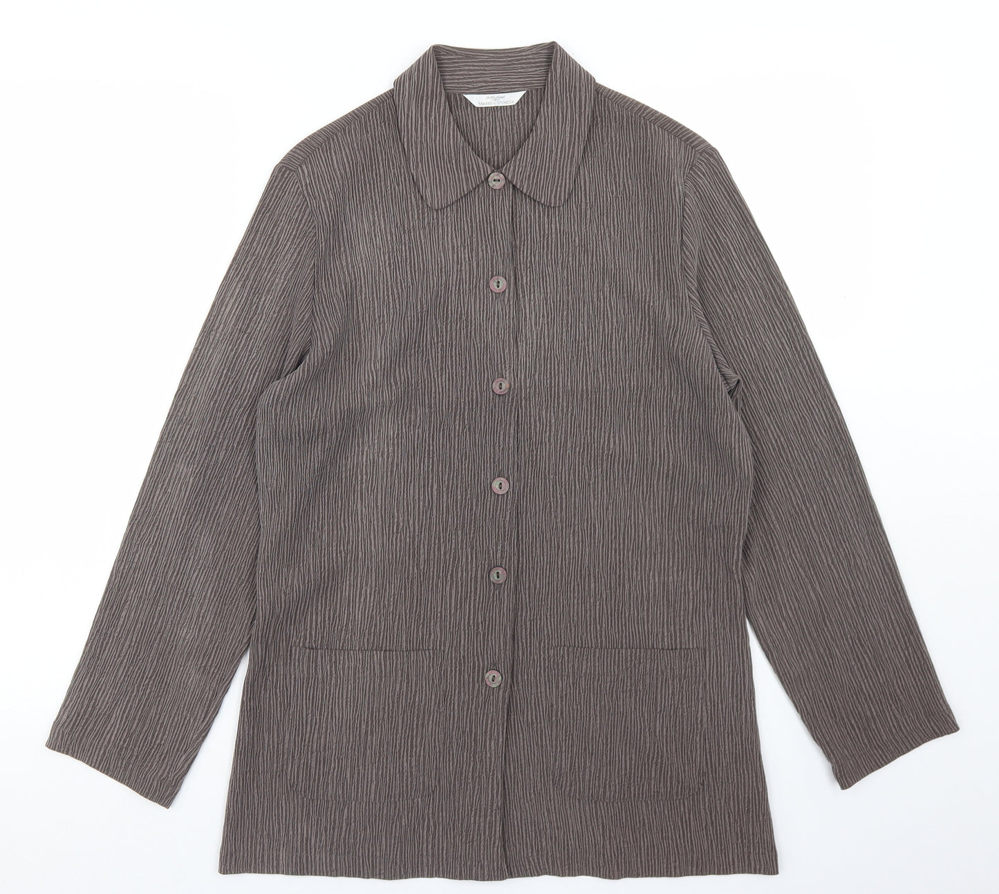 Marks and Spencer Womens Brown  Polyester Basic Button-Up Size 10 Collared