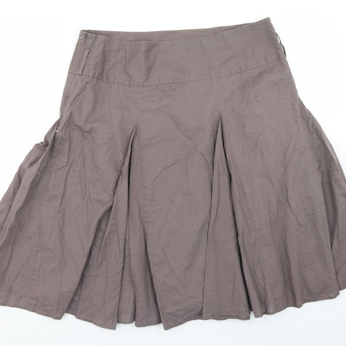 Dorothy Perkins Womens Brown  Cotton Pleated Skirt Size 14   Zip