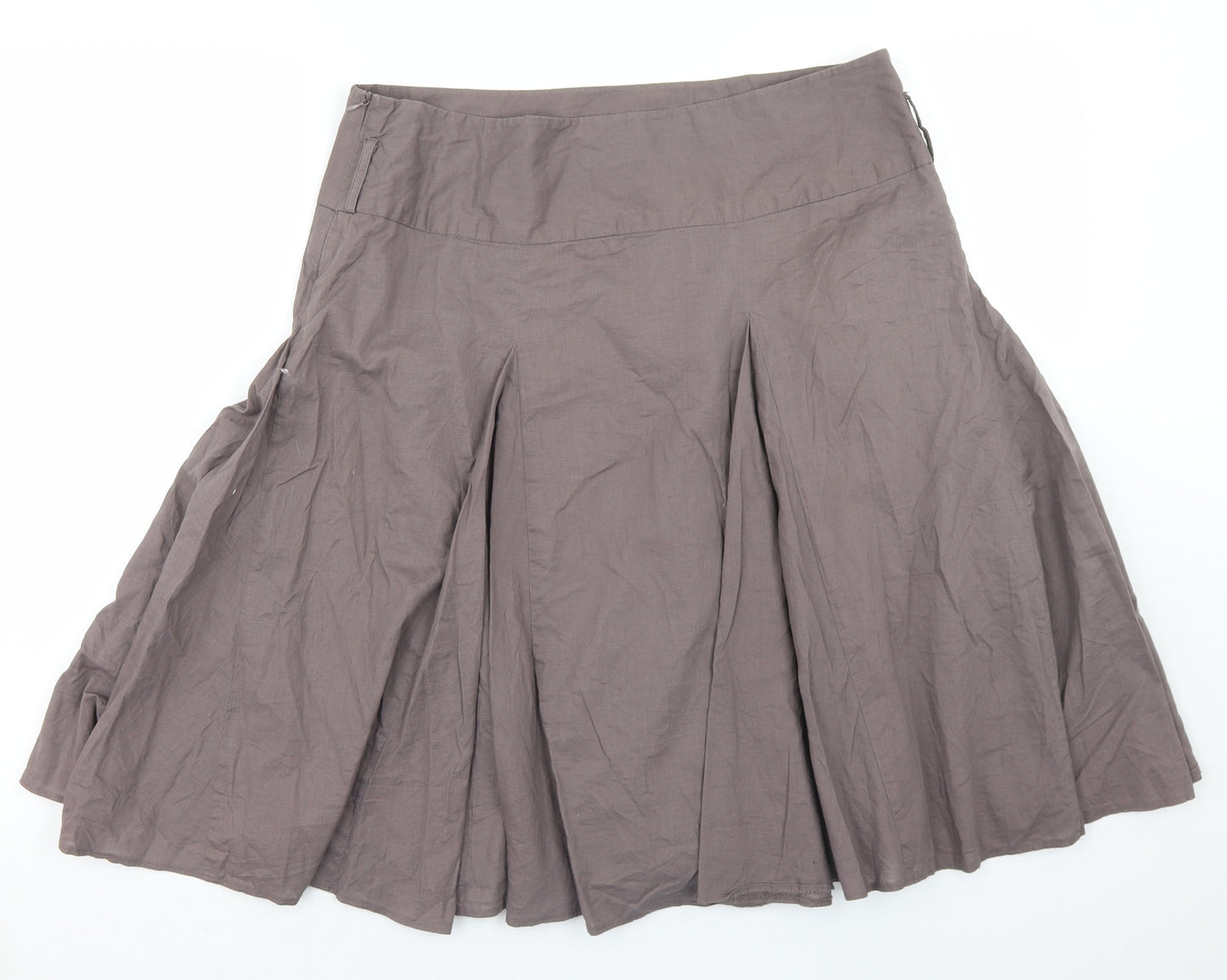 Dorothy Perkins Womens Brown  Cotton Pleated Skirt Size 14   Zip