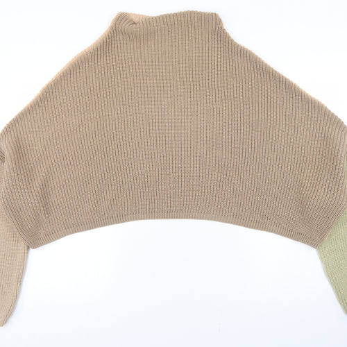 PRETTYLITTLETHING Womens Brown Mock Neck  Acrylic Pullover Jumper Size 6