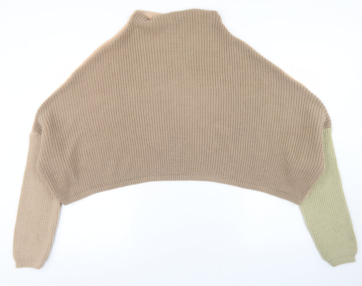PRETTYLITTLETHING Womens Brown Mock Neck  Acrylic Pullover Jumper Size 6