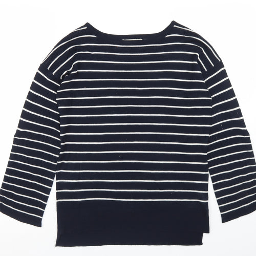 Peacocks Womens Blue Round Neck Striped Acrylic Pullover Jumper Size 8