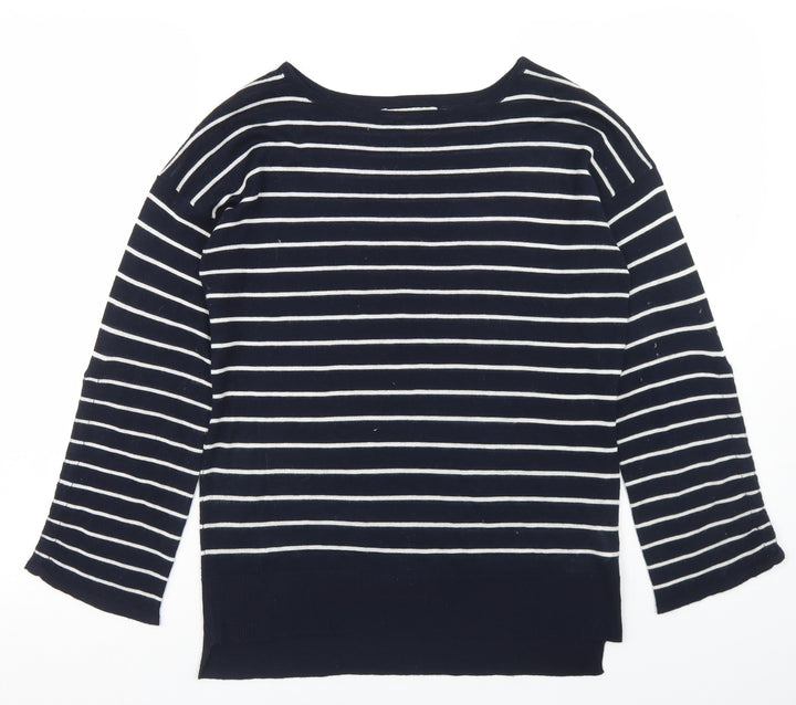 Peacocks Womens Blue Round Neck Striped Acrylic Pullover Jumper Size 8