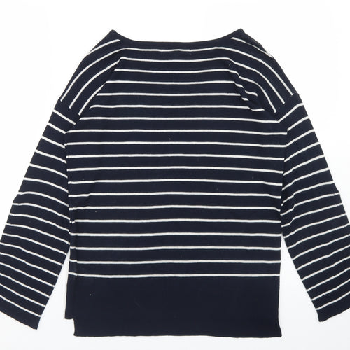 Peacocks Womens Blue Round Neck Striped Acrylic Pullover Jumper Size 8