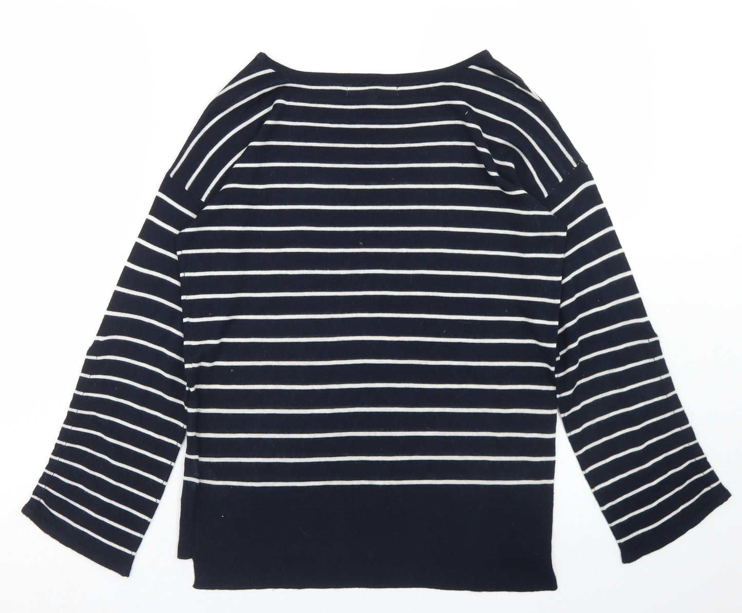 Peacocks Womens Blue Round Neck Striped Acrylic Pullover Jumper Size 8