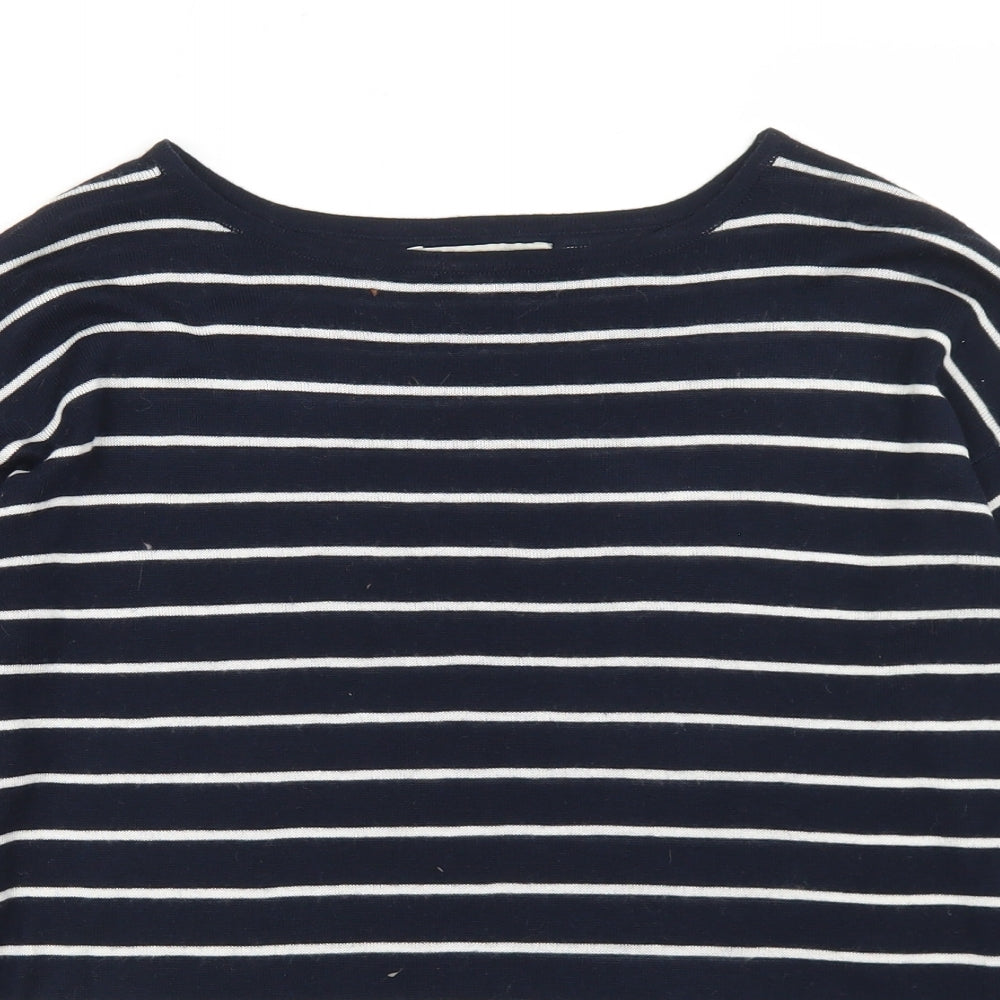 Peacocks Womens Blue Round Neck Striped Acrylic Pullover Jumper Size 8