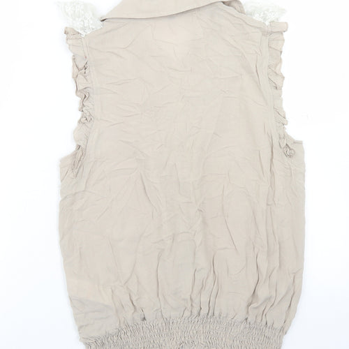Apricot Womens Beige  Cotton Basic Blouse Size M Collared - Lace Trim