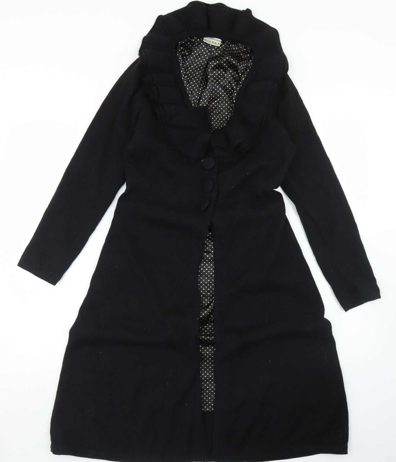 Minuet Womens Black Collared  Acrylic Cardigan Jumper Size 10   - Longline