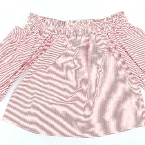 Atmosphere Womens Red Striped Cotton Cropped Blouse Size 10 Off the Shoulder