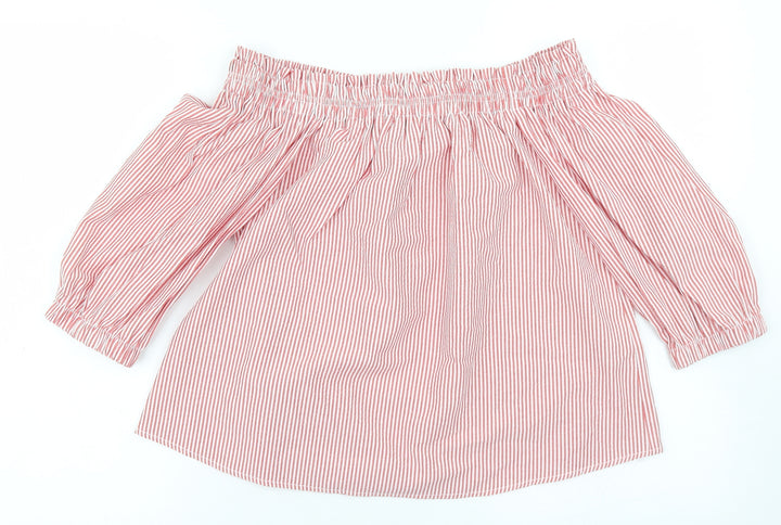 Atmosphere Womens Red Striped Cotton Cropped Blouse Size 10 Off the Shoulder