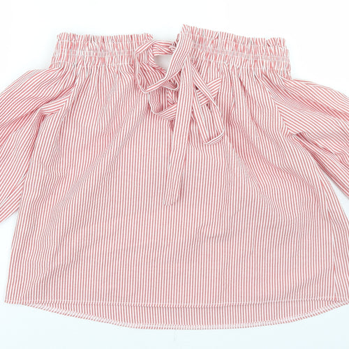 Atmosphere Womens Red Striped Cotton Cropped Blouse Size 10 Off the Shoulder