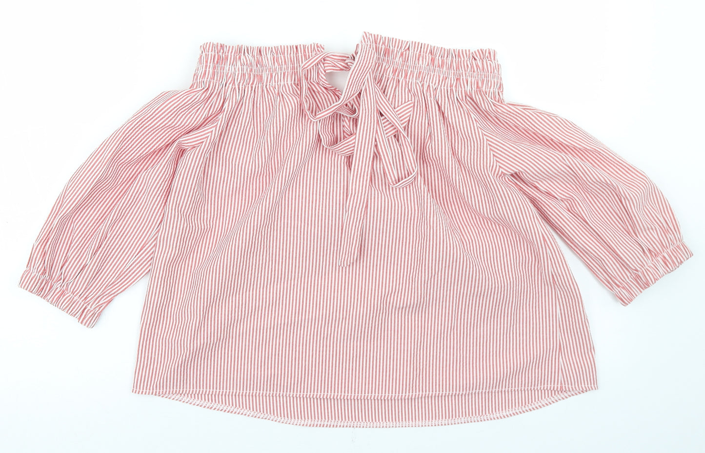 Atmosphere Womens Red Striped Cotton Cropped Blouse Size 10 Off the Shoulder