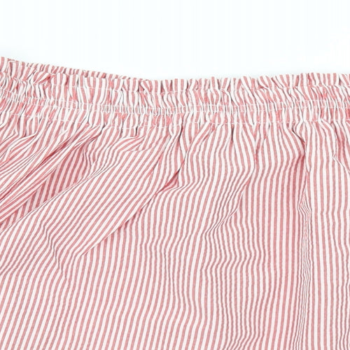 Atmosphere Womens Red Striped Cotton Cropped Blouse Size 10 Off the Shoulder
