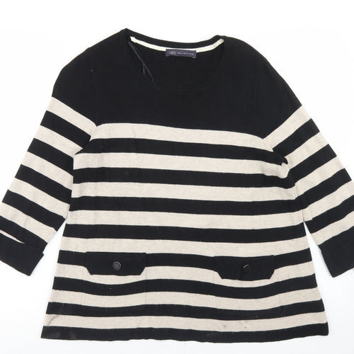 Marks and Spencer Womens Black Round Neck Striped Polyamide Pullover Jumper Size 14